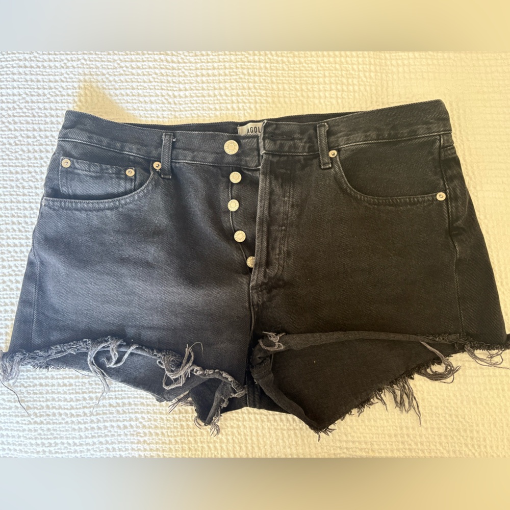 Agolde Black Frayed Denim Shorts